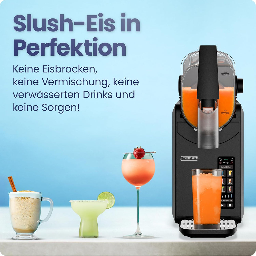 Iceman Slushie-Maschine, 1,9 L Mixer für Getränke und Slushies, kein Eis und kein Mixen für gefrorene Margaritas, Frappes und Shakes, 5 Touchscreen-Voreinstellungen, einfacher Dosierhebel - Schwarz