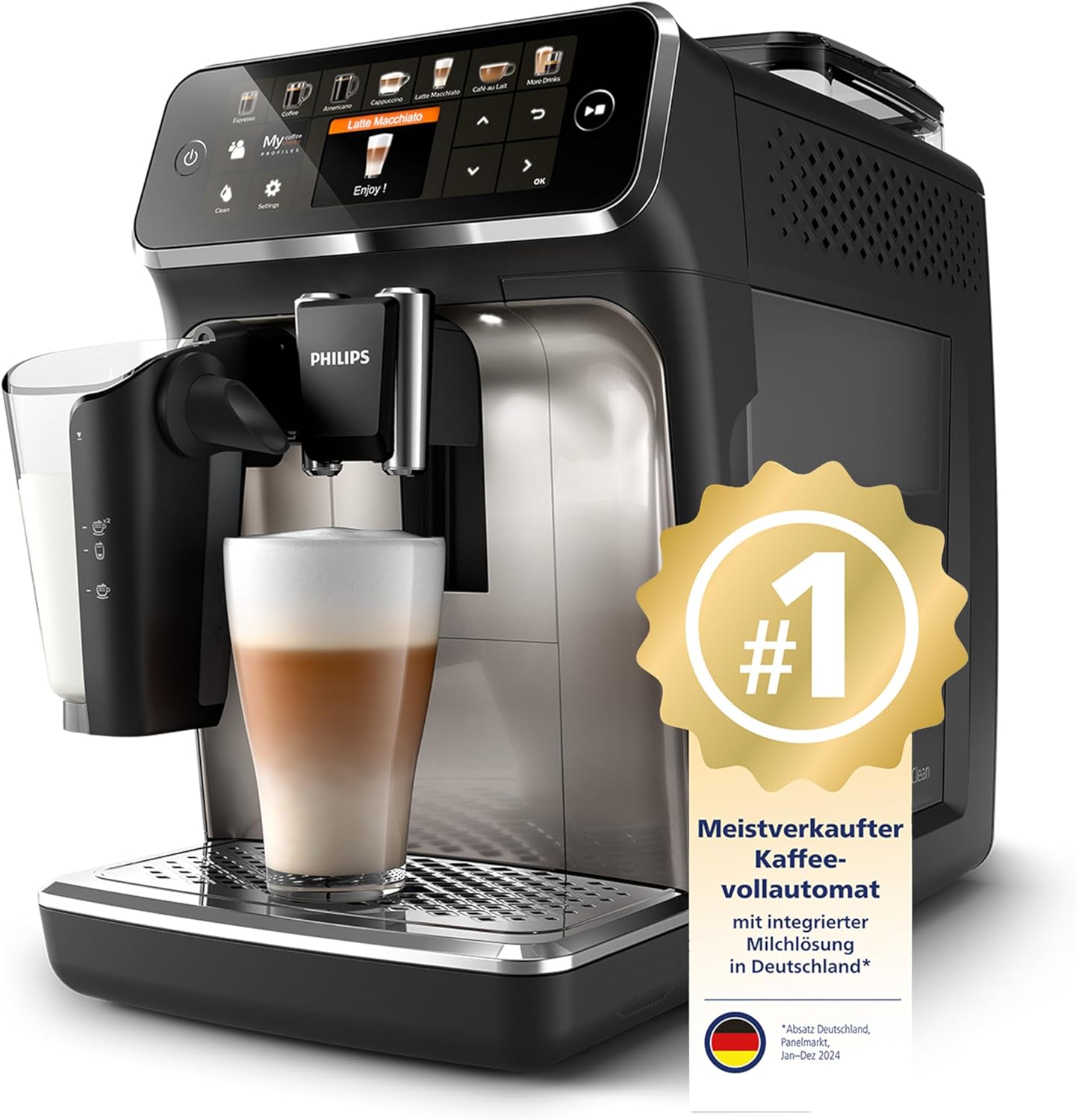 Philips Serie 5400 Kaffeevollautomat - LatteGo, 12 Getränke, Milchaufschäumer, Touchscreen, 4 Profile, Chrom-Finish (EP5447/90)