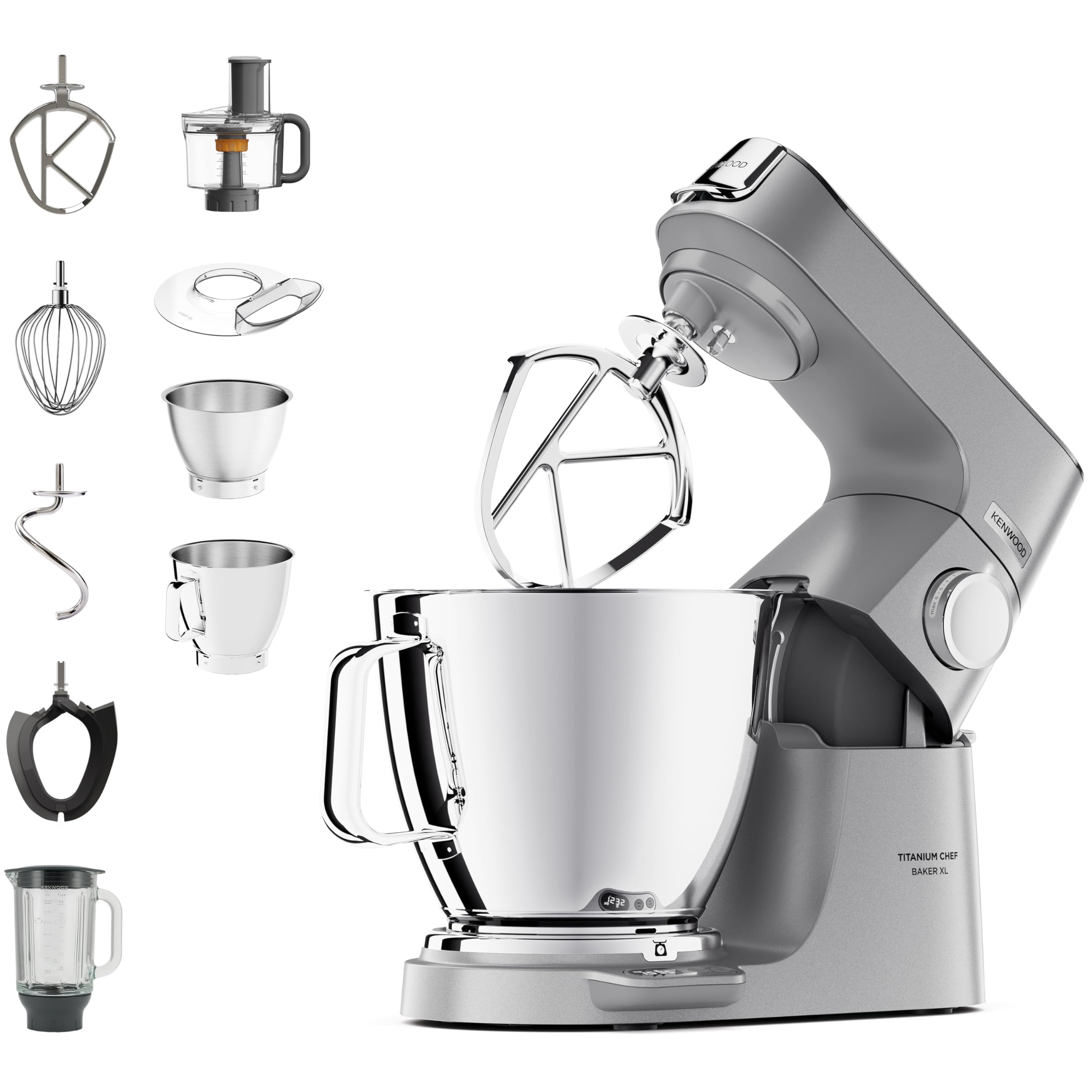 Kenwood Titanium Chef Baker KVC85.004SI Küchenmaschine mit integrierter Waage,inkl. 3-teiligem Patisserie-Set,5 L und 3,5 L ,stufenloser Geschwindigkeitsregler,1200 W,Silber,Stainless Steel