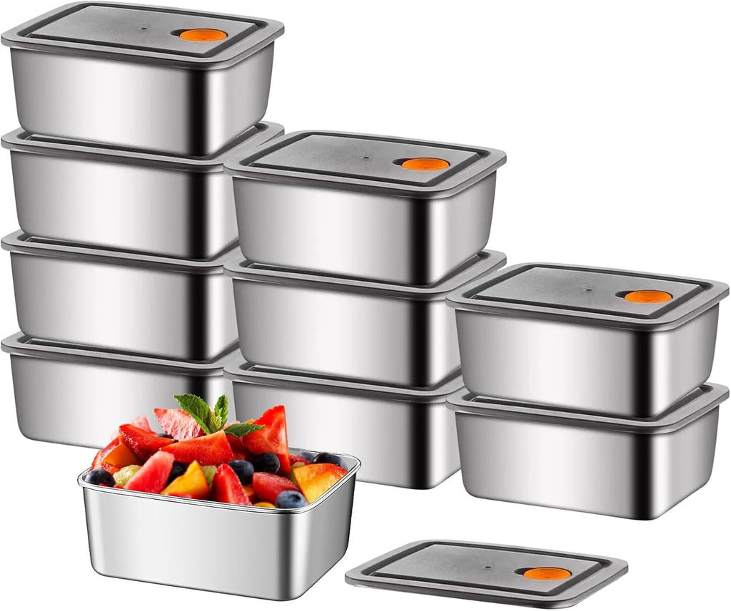 10 Stück Frischhaltedosen-Set, 590 ml Edelstahl Vorratsdosen mit Deckel Luftdicht, Vorratsbehälter Set, Aufbewahrungsboxen, Vorratsdose, Organizer Küche, BPA-Frei, spülmaschinen, gefrier (10)