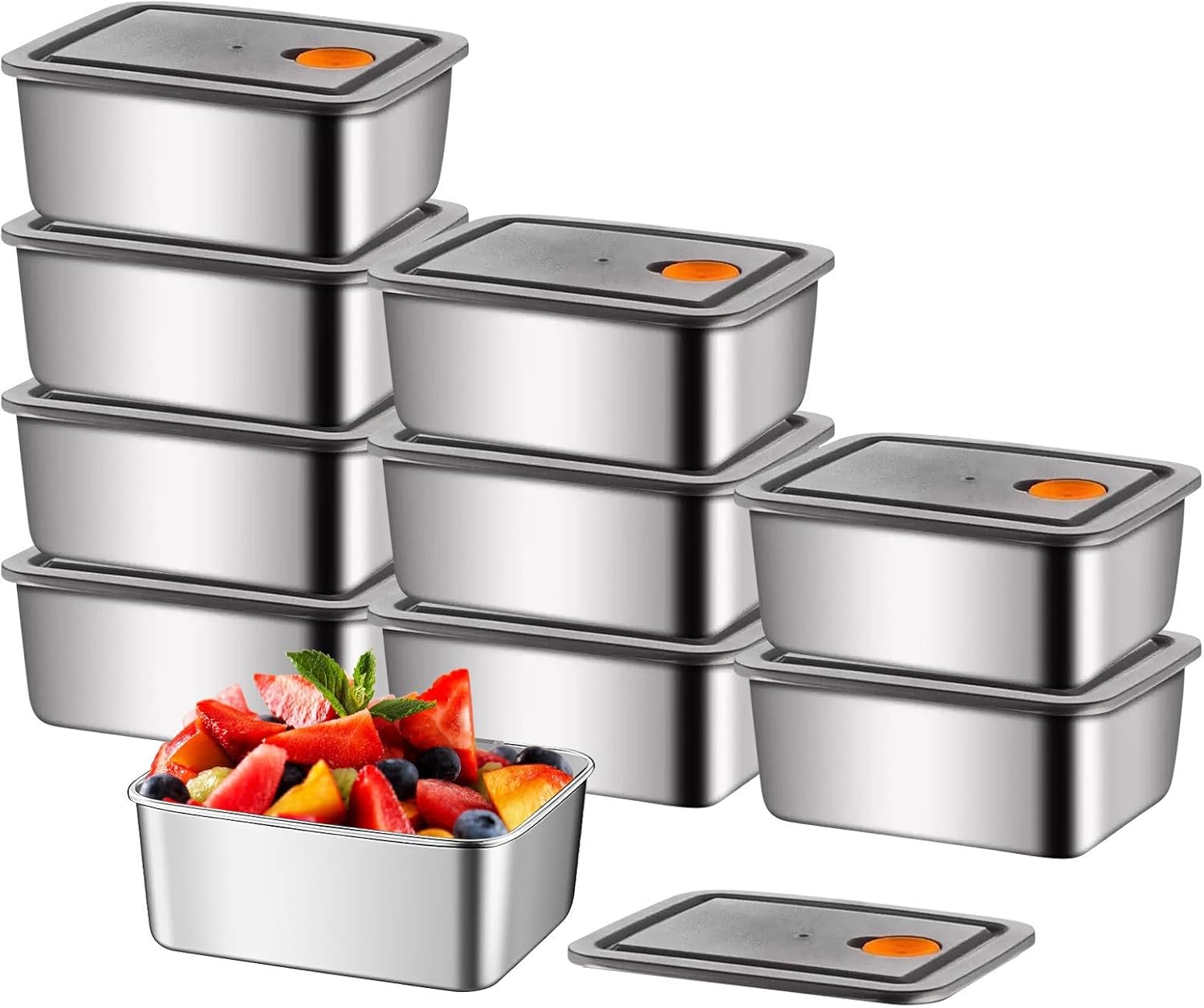 10 Stück Frischhaltedosen-Set, 590 ml Edelstahl Vorratsdosen mit Deckel Luftdicht, Vorratsbehälter Set, Aufbewahrungsboxen, Vorratsdose, Organizer Küche, BPA-Frei, spülmaschinen, gefrier (10)