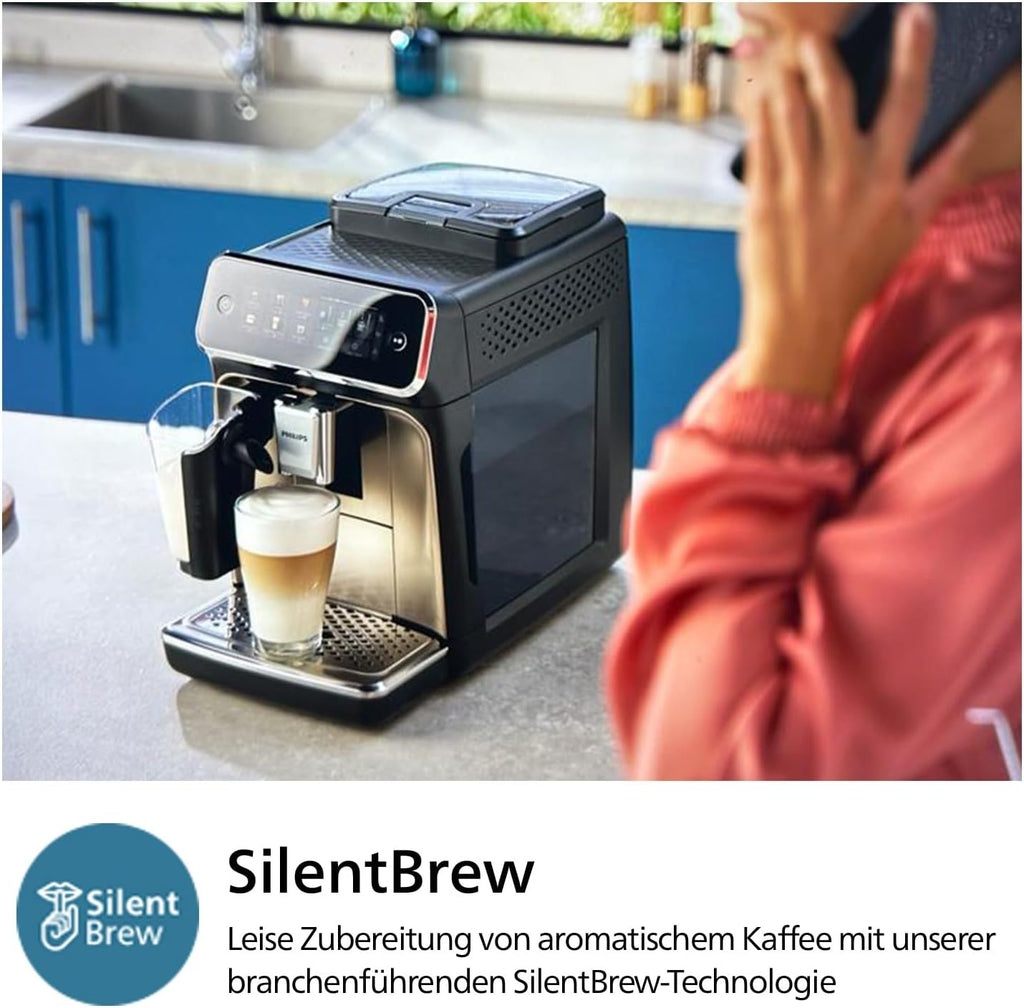 Philips 3300 Series Kaffeevollautomat - 6 Getränke, Modernes Farb-Touchscreen-Display, LatteGo-Milchsystem, SilentBrew, 100% Keramikmahlwerk, AquaClean Filter, Schwarzchrom (EP3347/90)