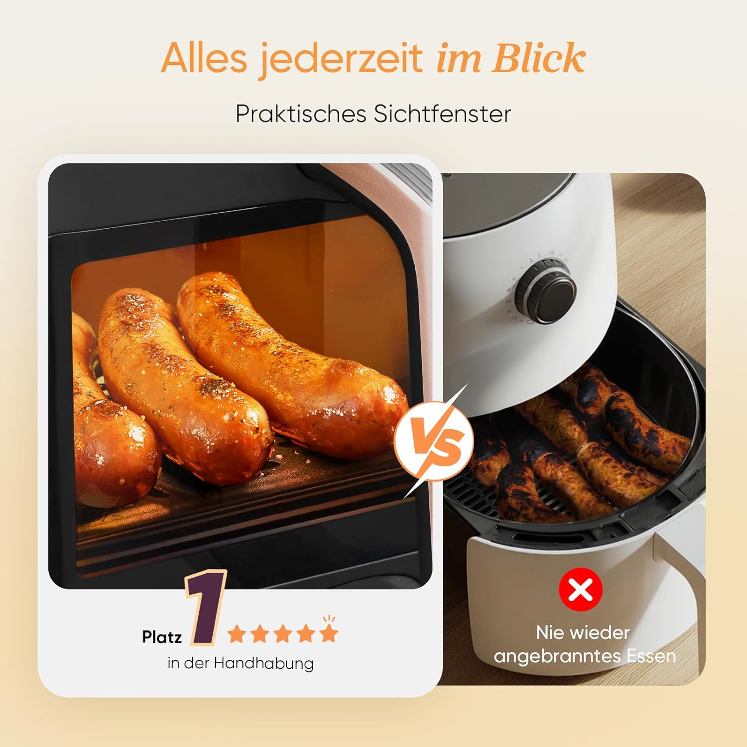 Cosori Airfryer | Testsieger der Stiftung Warentest | 8,5L Heißluftfritteuse 2 Kammern | Heissluftfritteuse mit Sichtfenster | NTC-Tech für präzise Temperaturkontrolle | Gold | R903
