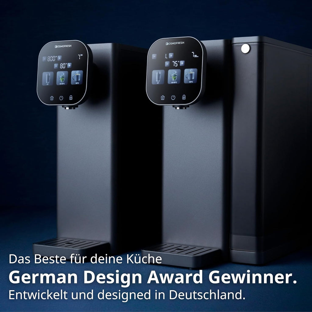 OsmoFresh Fusion Air Auftisch Osmoseanlage | Keine Installation | Heißwasserspender | Filterung & Mineralien | 3-Fach UV-C LED | Abwasserverhältnis 2:1 | TÜV zertifiziert