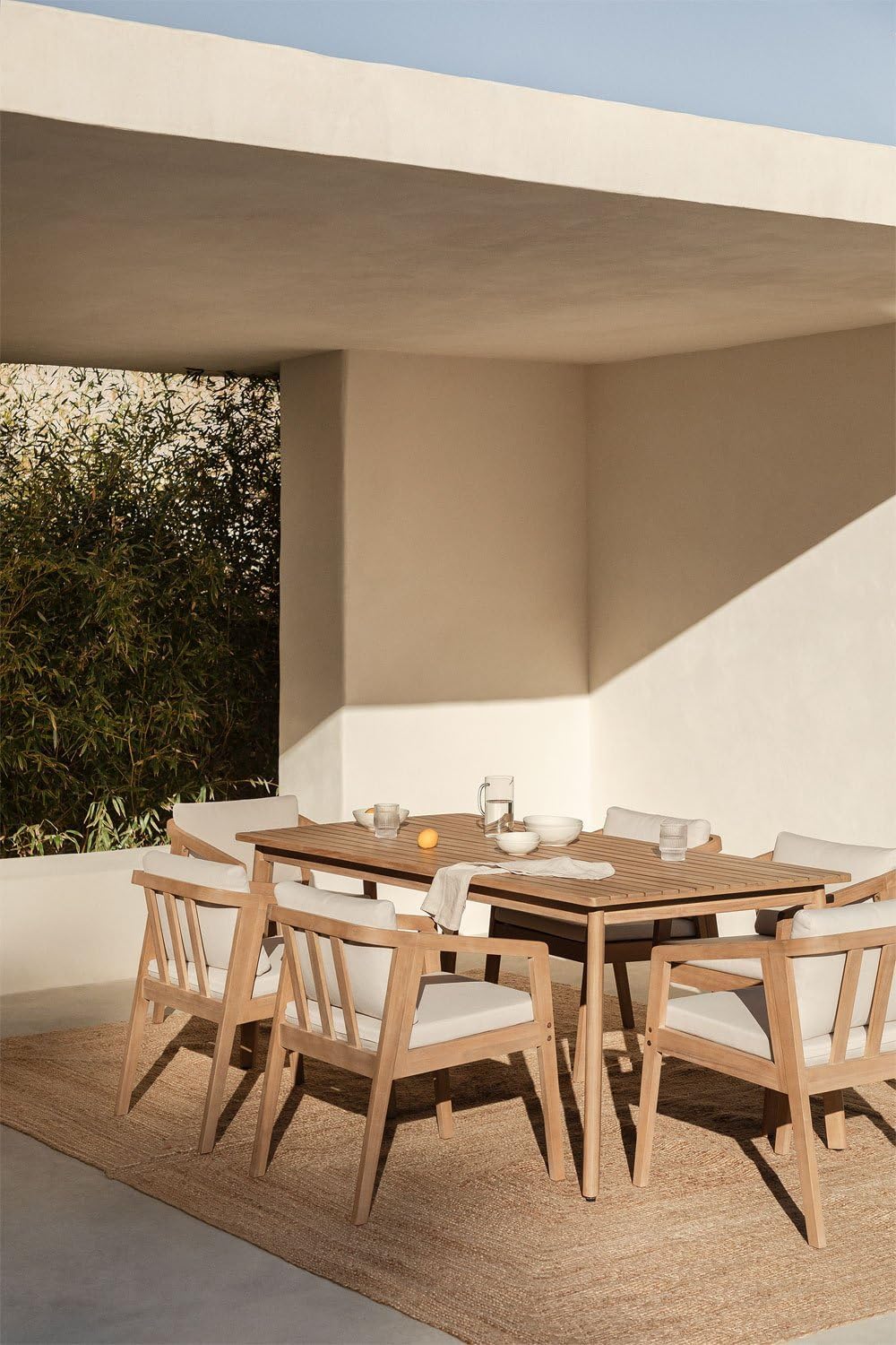 SKLUM Kaela-Set mit rechteckigem Tisch (180 x 90 cm) und 6 Gartenstühlen aus Akazienholz