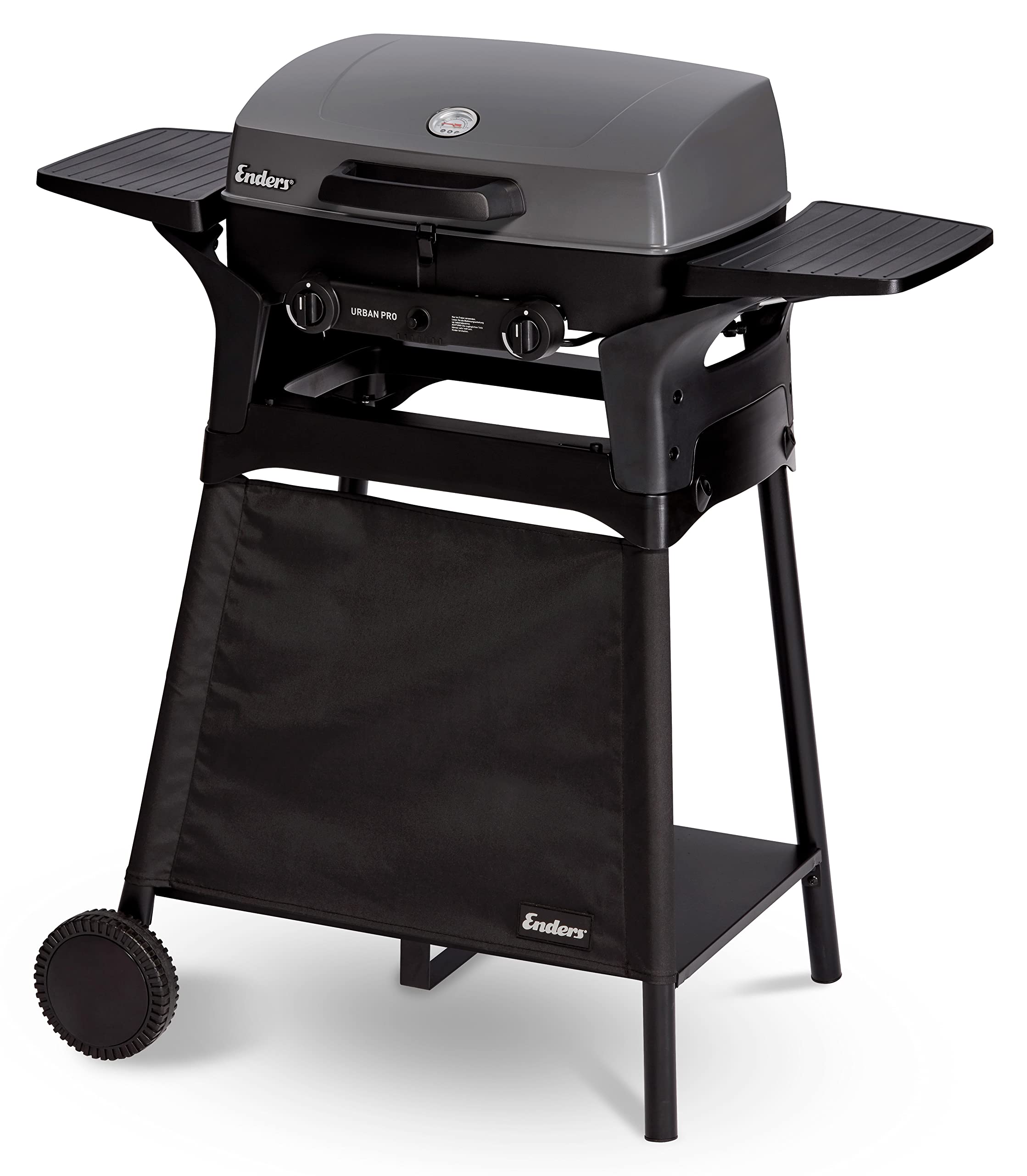 Enders® Gasgrill Urban II Pro, Tischgrill, Grillen-, Kochen- und Backen Funktion, 2 Brenner Edelstahl, mit Grill-Thermometer, Balkon-, Camping-Grill, Aluguss-Gehäuse, Gusseisen-Rost, #2062