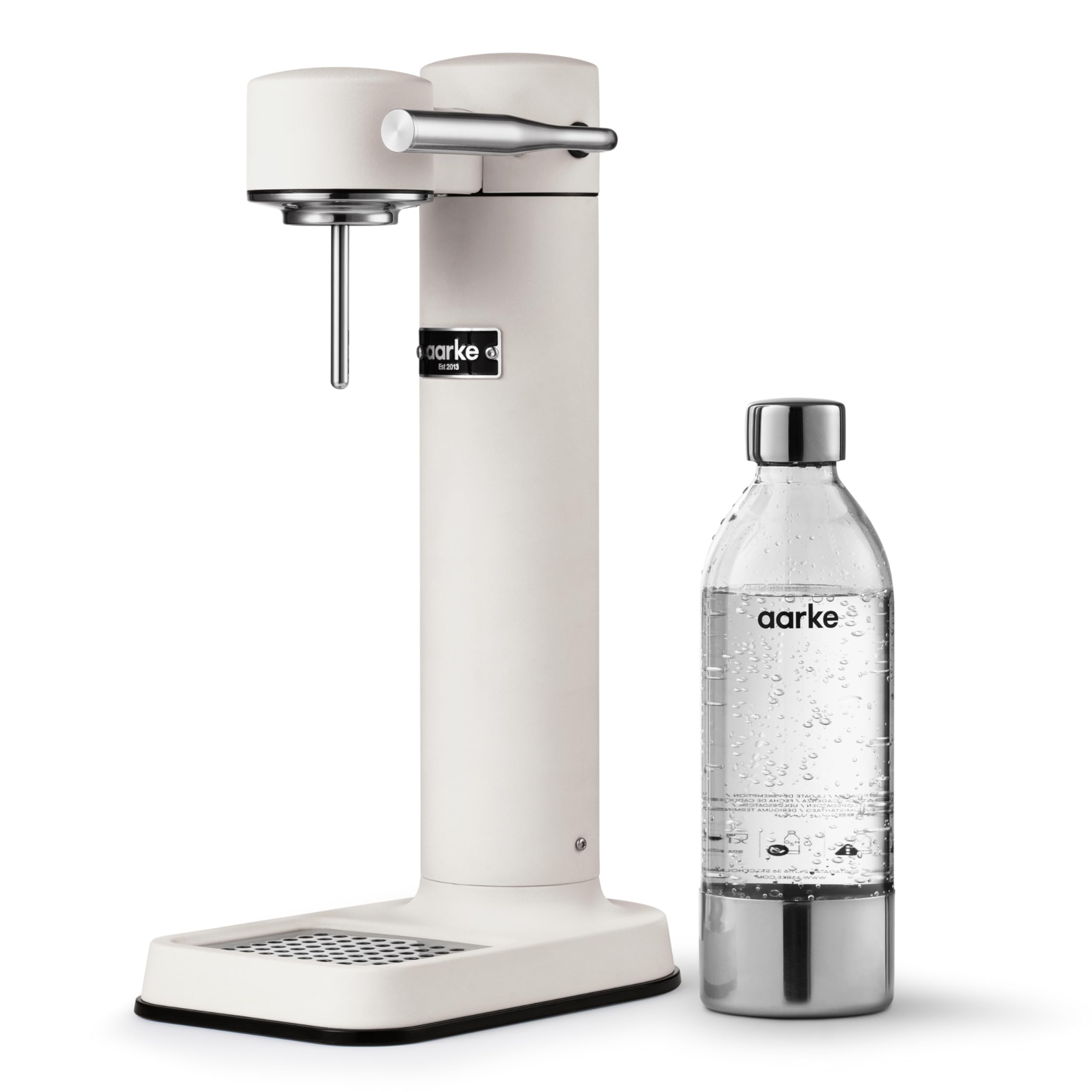 Aarke Carbonator 3, Wassersprudler aus Edelstahl im modernen Edelstahl Finish mit BPA-freier 1L PET-Flasche, Sprudelwasserbereiter für Leitungswasser, kompatibel mit 60L CO2-Zylindern
