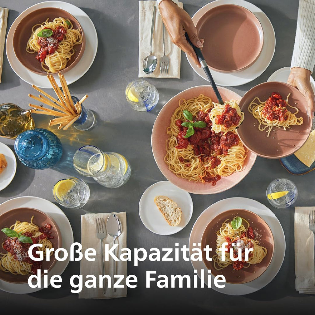 Philips 7000 Serie PastaMaker, Vollautomatische Nudelmaschine, Automatisches Wiegen, 8 Pastasorten, Einfache Reinigung, max 8 Portionen, ProExtrude-Technologie, Vegan, Glutenfrei, Schwarz (HR2665/93)