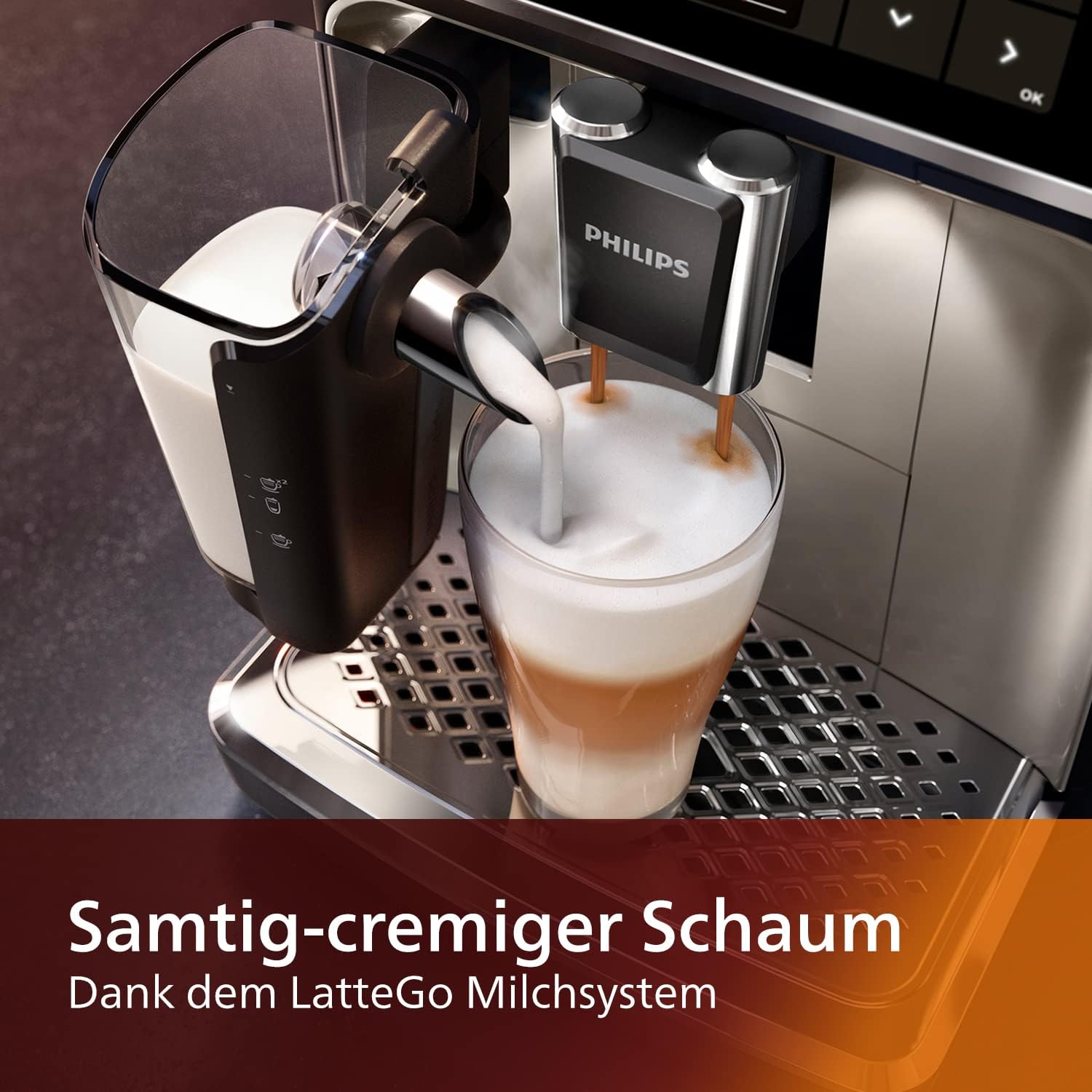Philips Serie 5400 Kaffeevollautomat - LatteGo, 12 Getränke, Milchaufschäumer, Touchscreen, 4 Profile, Chrom-Finish (EP5447/90)