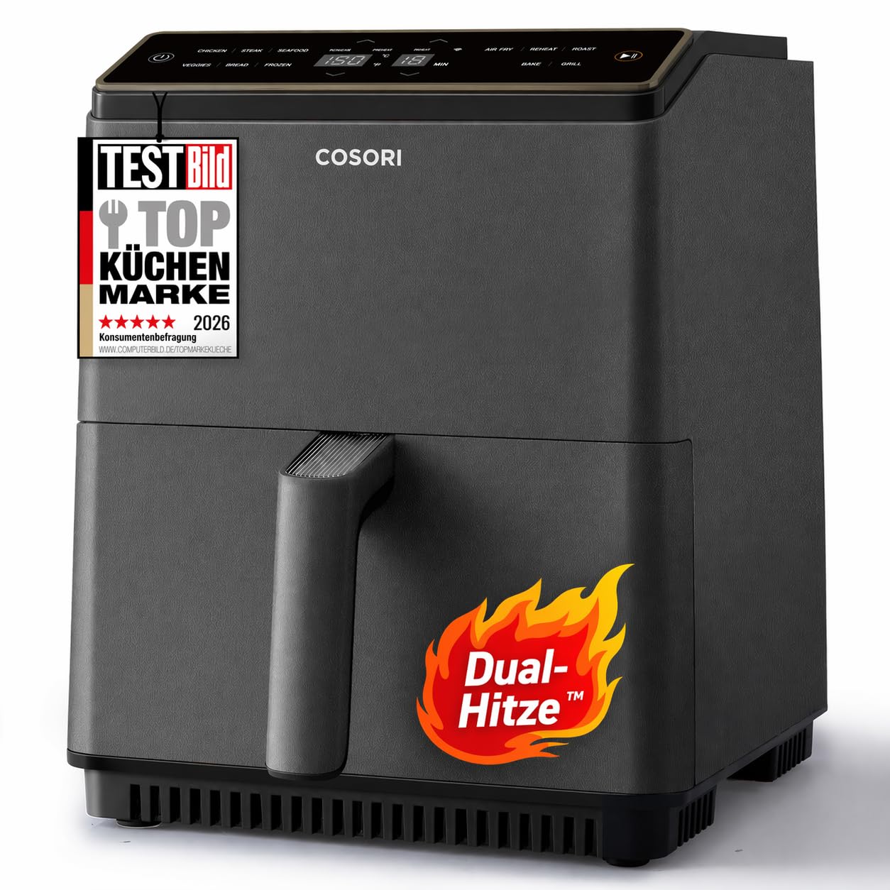 COSORI Airfryer | Iconic Single | 96% Metall | Keramikbeschichtung ohne PFAS und BPA | 7-in-1 6,2L Heißluftfritteuse | 61% energiesparend | 50+ Rezepte | spülmaschinenfest | silber | SE601S