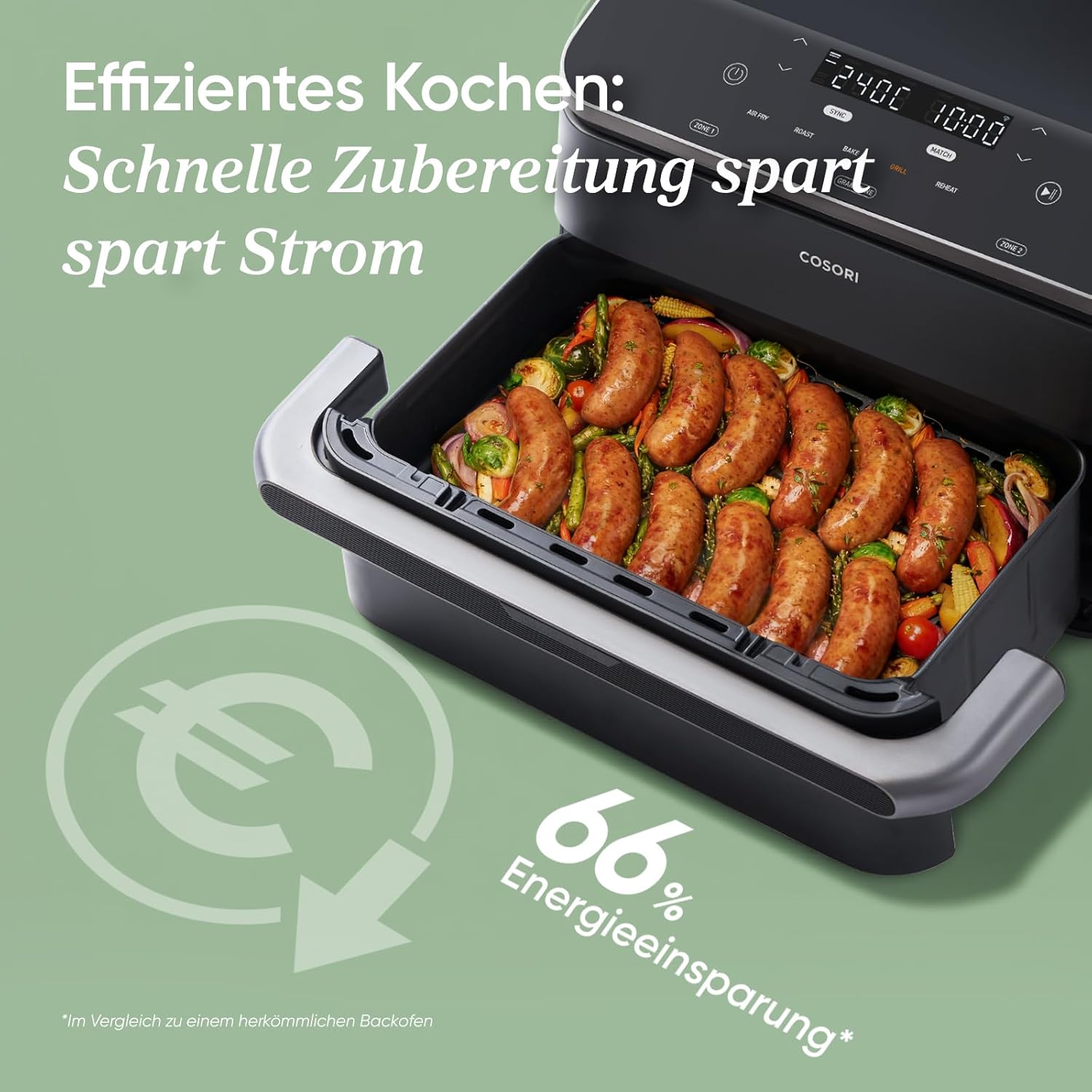 COSORI Heißluftfritteuse 2 Kammern, Dual Blaze TwinFry 10L Airfryer, mit 4 Heizrohren und flexiblen Kammern, gleichmäßige Hitzeverteilung, Temperatur bis 240 Grad C, Schwarz, TF102S