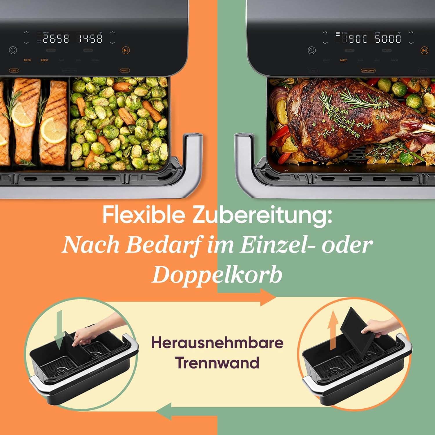 COSORI Heißluftfritteuse 2 Kammern, Dual Blaze TwinFry 10L Airfryer, mit 4 Heizrohren und flexiblen Kammern, gleichmäßige Hitzeverteilung, Temperatur bis 240 Grad C, Schwarz, TF102S