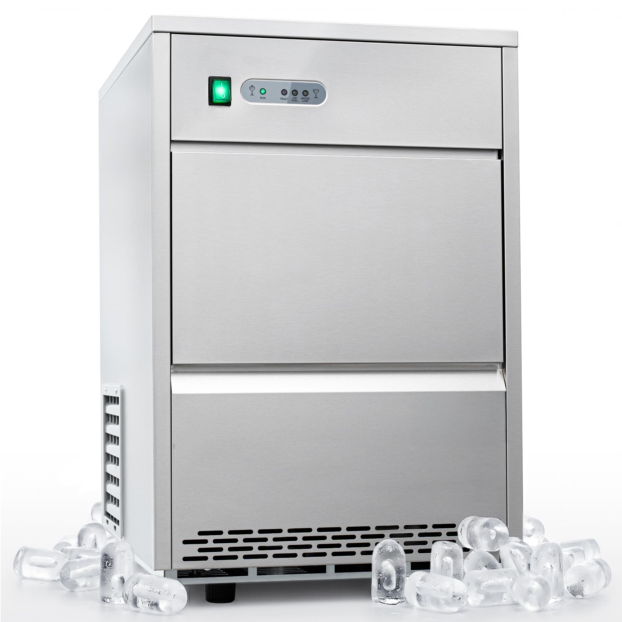 KLAMER Eiswürfelmaschine klein mit Eisschaufel & 2 Eiswürfelgrößen - 10 Eiswürfel in nur 7 Min, 15 kg Eiswürfel pro Tag - leiser Ice Maker mit Timer (schwarz)