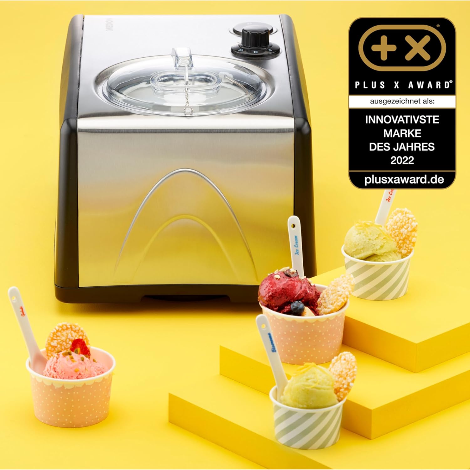 MEDION Eismaschine mit Kompressor (selbstkühlend, geeignet für die Zubereitung von Eiscreme, Frozen Yoghurt & Sorbet, 1,5 Liter, 150 Watt, MD 18387)