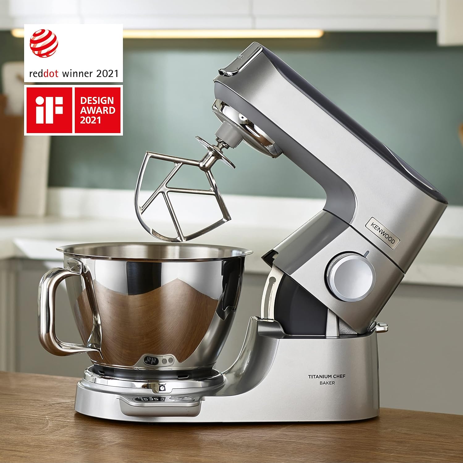 Kenwood Titanium Chef Baker KVC85.004SI Küchenmaschine mit integrierter Waage,inkl. 3-teiligem Patisserie-Set,5 L und 3,5 L ,stufenloser Geschwindigkeitsregler,1200 W,Silber,Stainless Steel