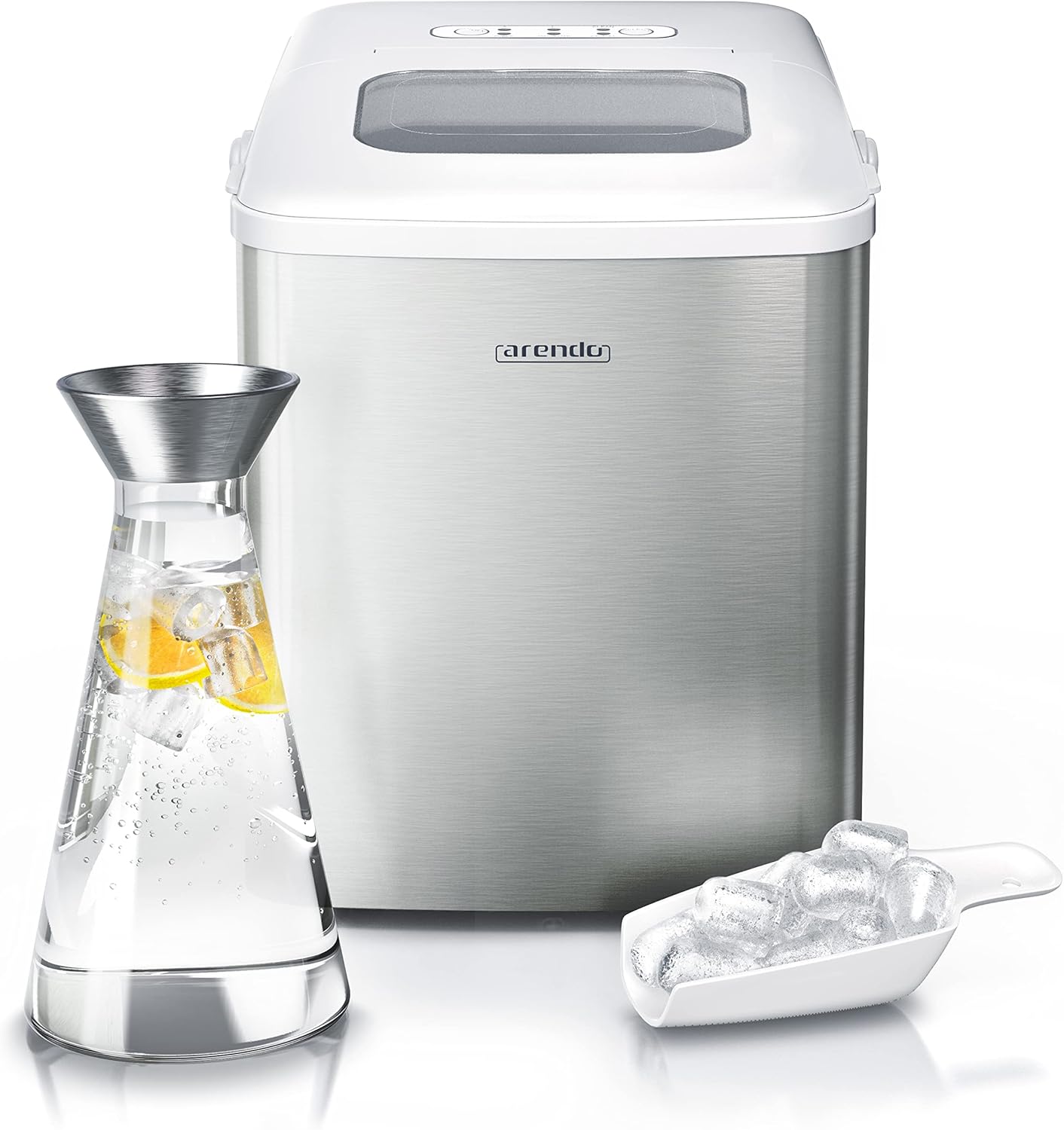 Arendo - Eiswürfelmaschine Edelstahl - Eiswürfelbereiter Edelstahl - Ice Cube Maker Maschine - Eiswürfelautomat - mit Kühlung - Eiswürfel Größen Klein, Groß - ABS - BPA frei