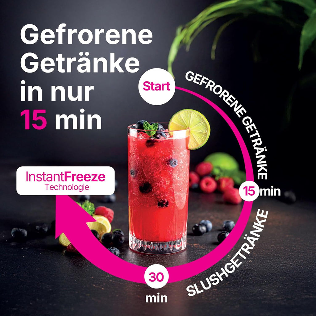 Seeger SuperSlush, 2L 7-in-1 Slush Maschine für zu Hause, 7 Smarten Programma, Automatische Reinigung und InstantFreeze 15 min Technologie, Slushi, Eis-Cocktails, Frappé, Milchshakes, Schwarz