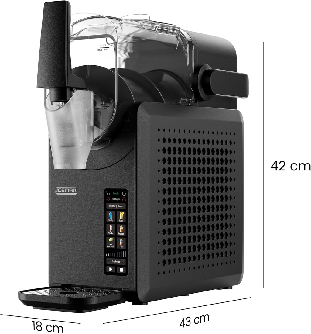 Iceman Slushie-Maschine, 1,9 L Mixer für Getränke und Slushies, kein Eis und kein Mixen für gefrorene Margaritas, Frappes und Shakes, 5 Touchscreen-Voreinstellungen, einfacher Dosierhebel - Schwarz