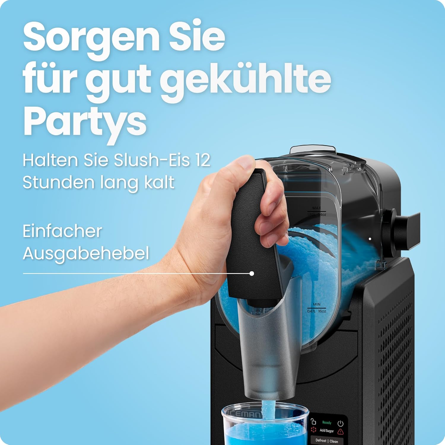 Iceman Slushie-Maschine, 1,9 L Mixer für Getränke und Slushies, kein Eis und kein Mixen für gefrorene Margaritas, Frappes und Shakes, 5 Touchscreen-Voreinstellungen, einfacher Dosierhebel - Schwarz