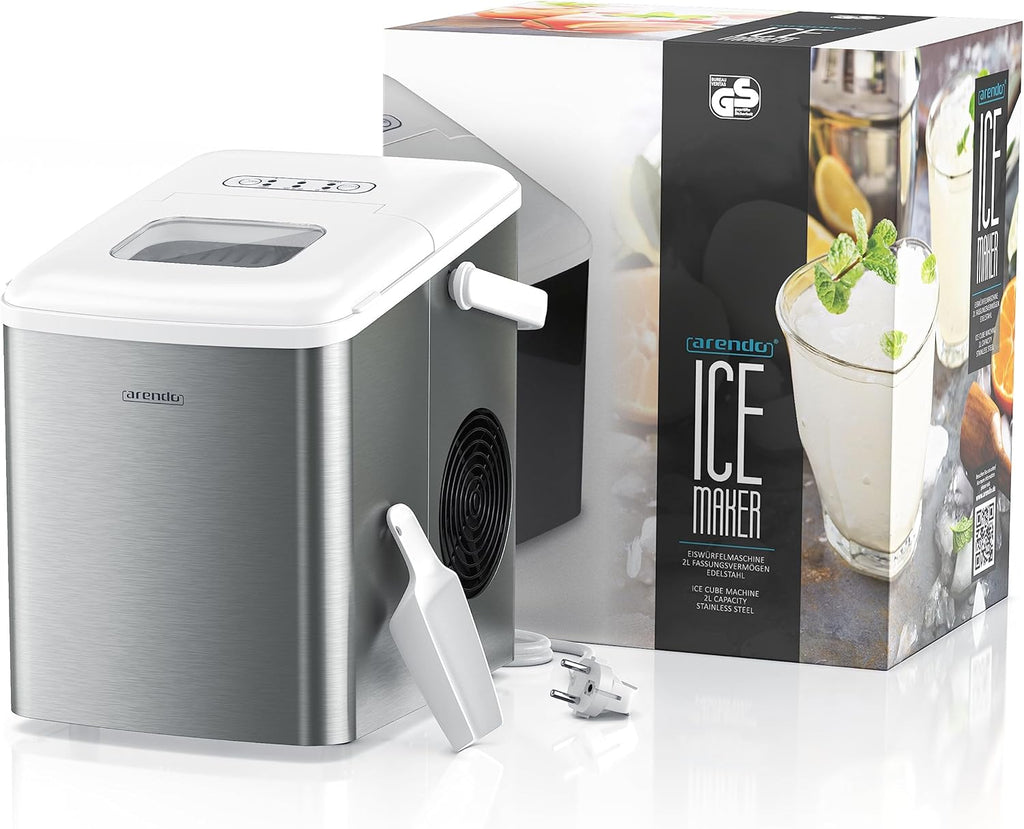 Arendo - Eiswürfelmaschine Edelstahl - Eiswürfelbereiter Edelstahl - Ice Cube Maker Maschine - Eiswürfelautomat - mit Kühlung - Eiswürfel Größen Klein, Groß - ABS - BPA frei
