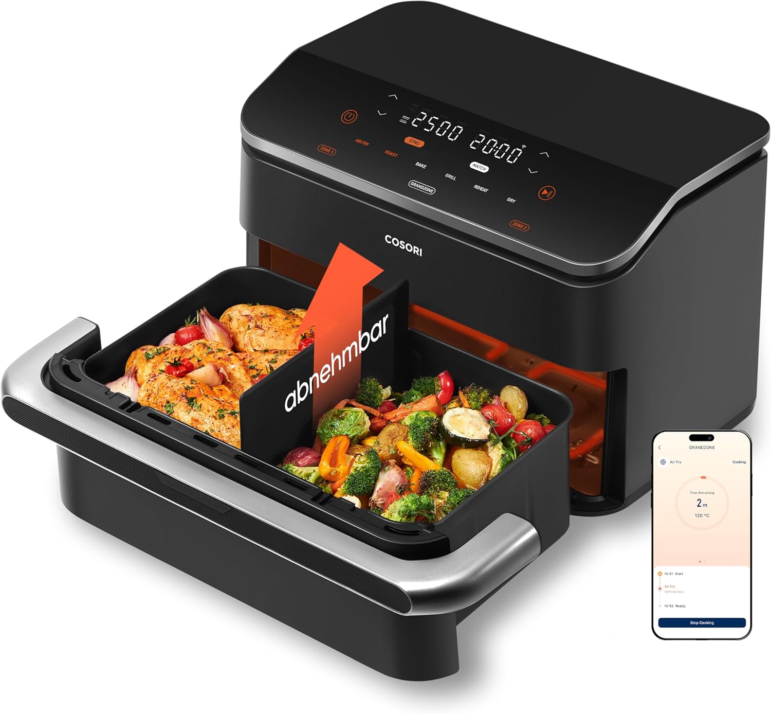 COSORI Heißluftfritteuse 2 Kammern, Dual Blaze TwinFry 10L Airfryer, mit 4 Heizrohren und flexiblen Kammern, gleichmäßige Hitzeverteilung, Temperatur bis 240 Grad C, Schwarz, TF102S