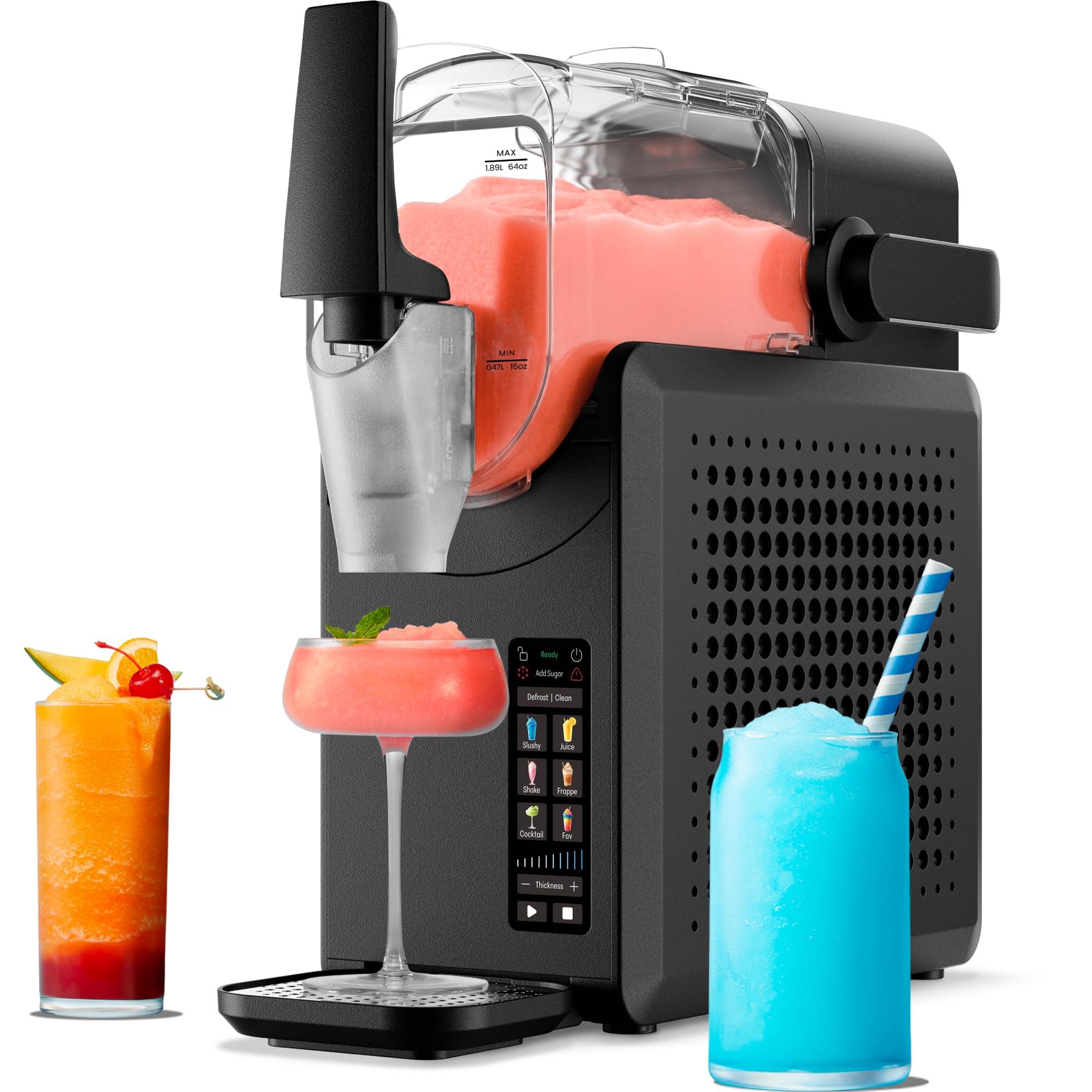 Iceman Slushie-Maschine, 1,9 L Mixer für Getränke und Slushies, kein Eis und kein Mixen für gefrorene Margaritas, Frappes und Shakes, 5 Touchscreen-Voreinstellungen, einfacher Dosierhebel - Schwarz