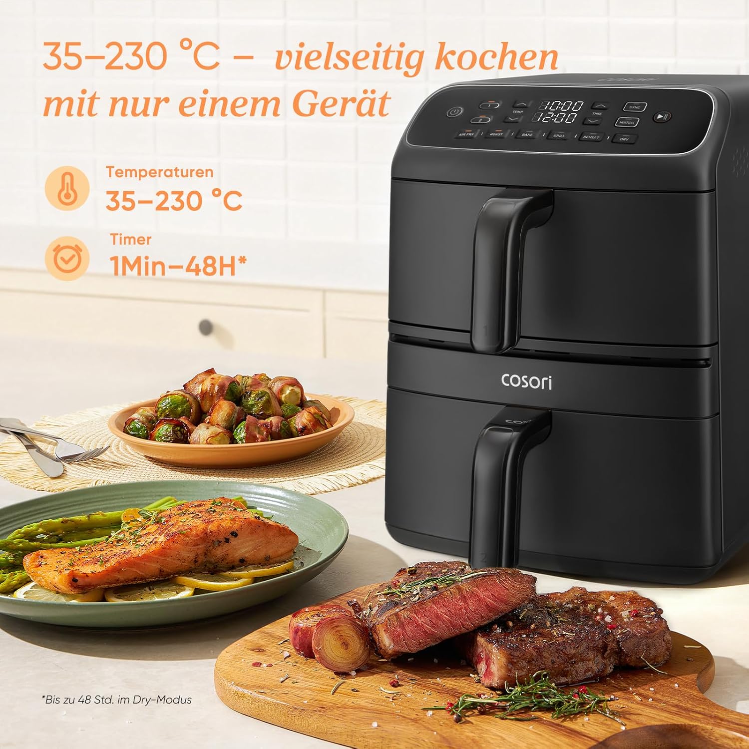 COSORI Airfryer | Turbo Tower Compact | Heißluftfritteuse 2 Kammern Keramikbeschichtung | 8,6L Double Stack mit mehreren Lüfterstufen | 2700W| Schwarz | DC861