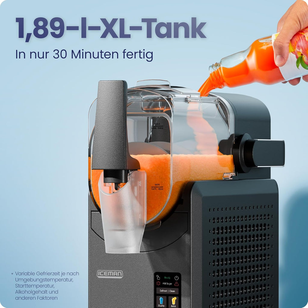 Iceman Slushie-Maschine, 1,9 L Mixer für Getränke und Slushies, kein Eis und kein Mixen für gefrorene Margaritas, Frappes und Shakes, 5 Touchscreen-Voreinstellungen, einfacher Dosierhebel - Schwarz