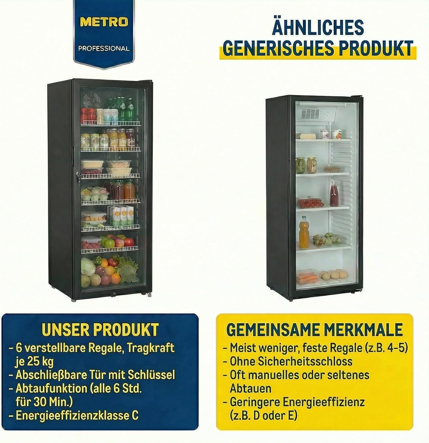 METRO Professional Getränkekühlschrank GSC4240B, 237 L, 110 W, 6 verstellbaren Einlegeböden, LED-Innenbeleuchtung, schwarz