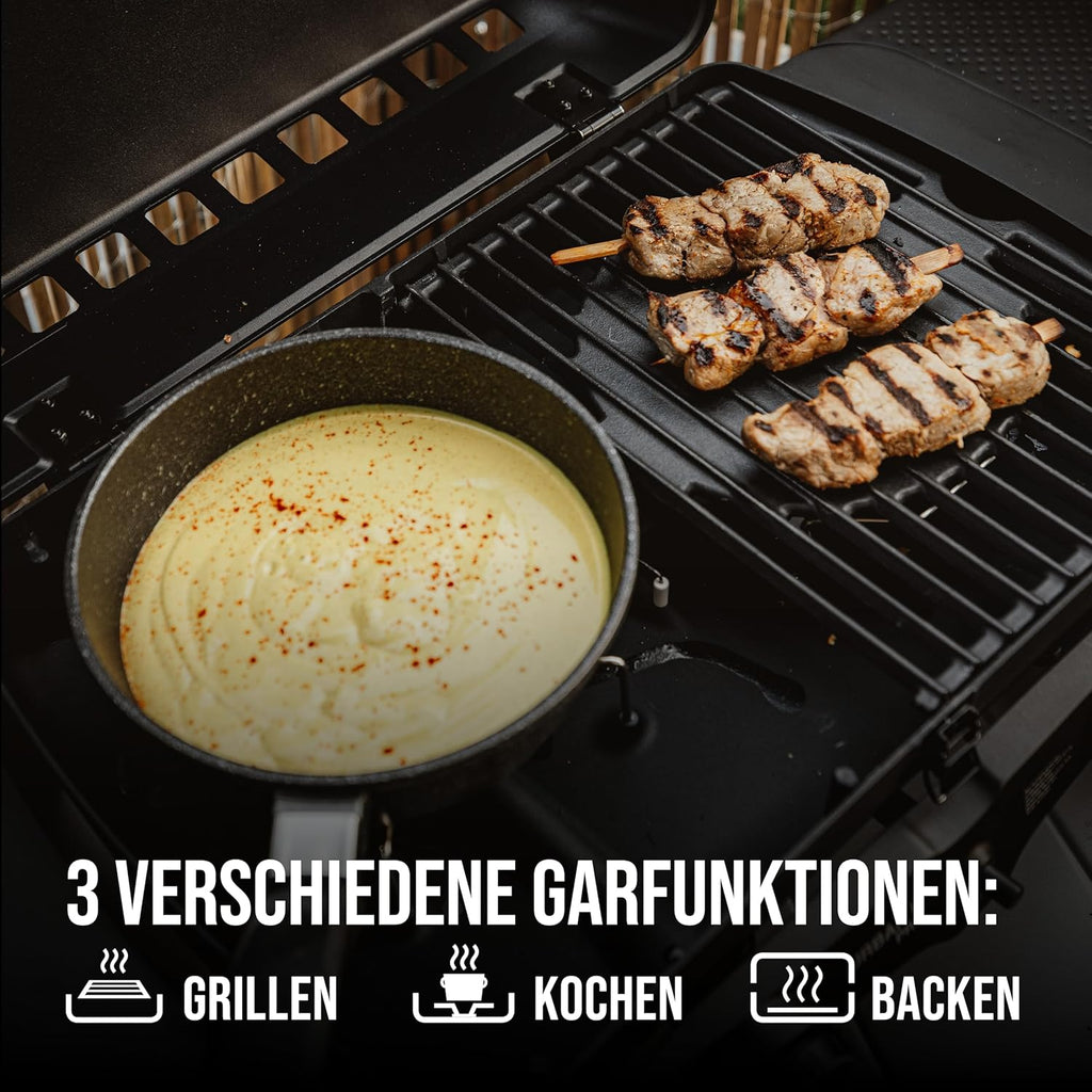 Enders® Gasgrill Urban II Pro, Tischgrill, Grillen-, Kochen- und Backen Funktion, 2 Brenner Edelstahl, mit Grill-Thermometer, Balkon-, Camping-Grill, Aluguss-Gehäuse, Gusseisen-Rost, #2062