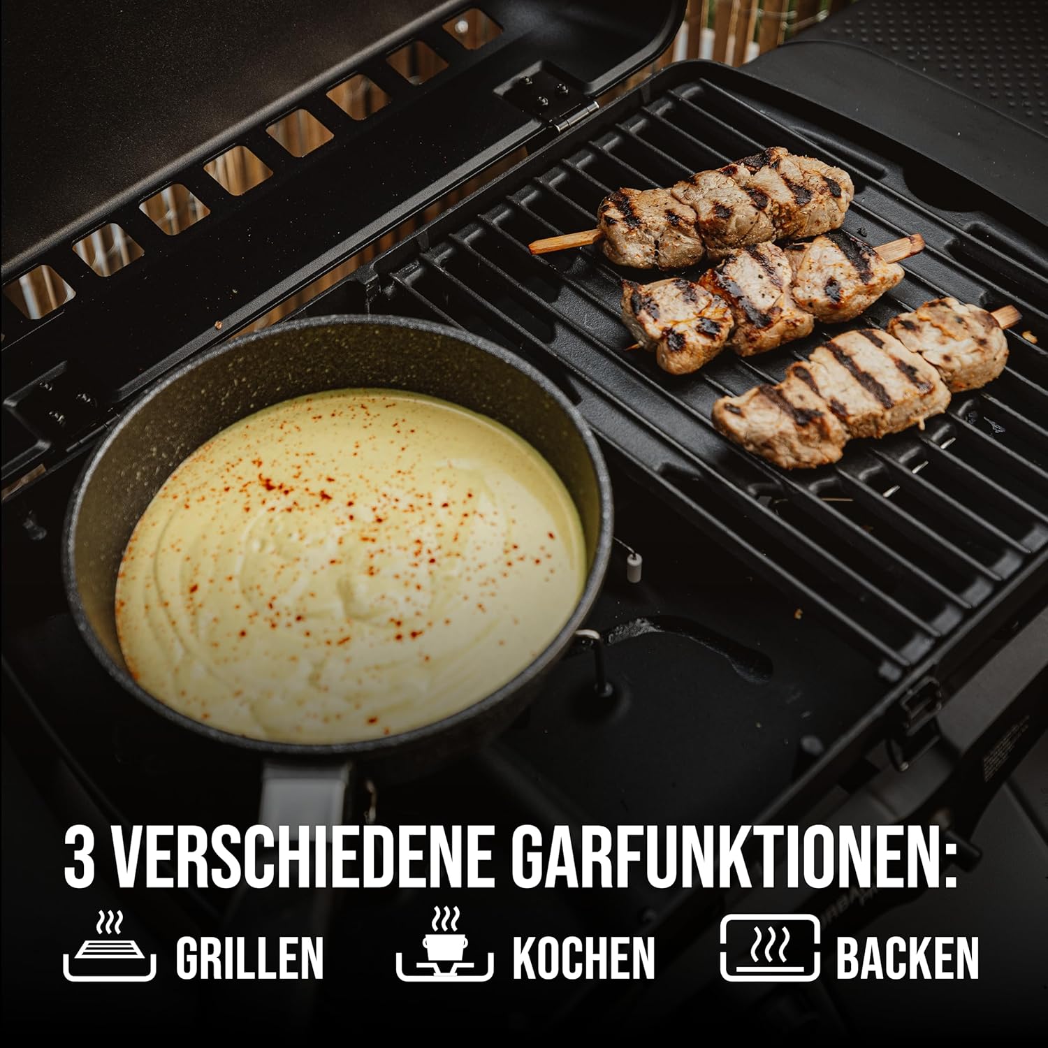 Enders® Gasgrill Urban II Pro, Tischgrill, Grillen-, Kochen- und Backen Funktion, 2 Brenner Edelstahl, mit Grill-Thermometer, Balkon-, Camping-Grill, Aluguss-Gehäuse, Gusseisen-Rost, #2062