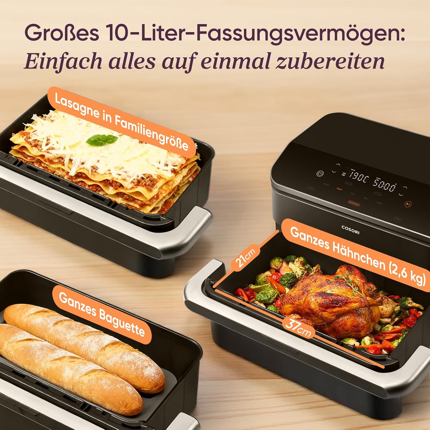 COSORI Heißluftfritteuse 2 Kammern, Dual Blaze TwinFry 10L Airfryer, mit 4 Heizrohren und flexiblen Kammern, gleichmäßige Hitzeverteilung, Temperatur bis 240 Grad C, Schwarz, TF102S