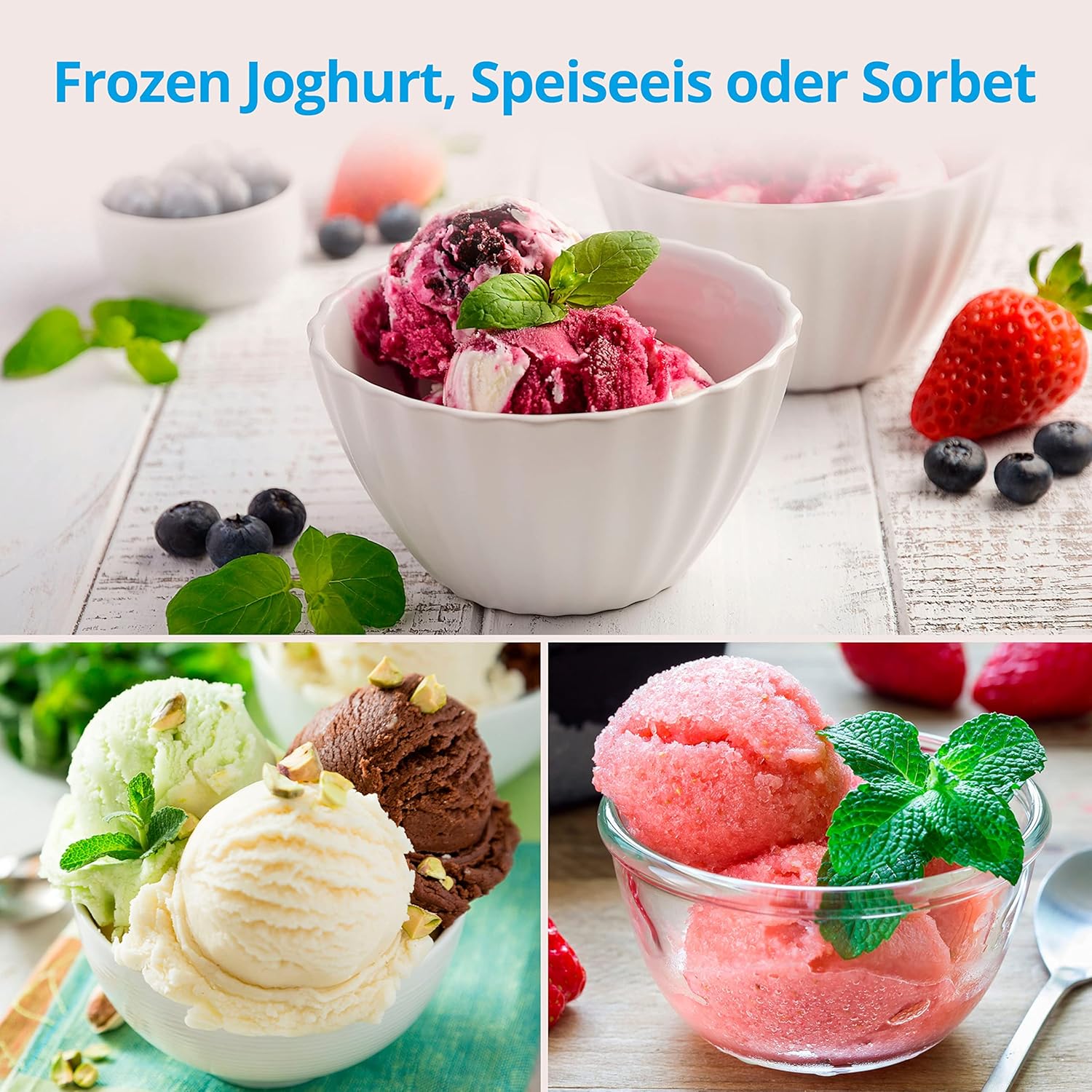 MEDION Eismaschine mit Kompressor (selbstkühlend, geeignet für die Zubereitung von Eiscreme, Frozen Yoghurt & Sorbet, 1,5 Liter, 150 Watt, MD 18387)